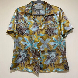 Women’s Bantry Bay Brand Button Down Collared  Silk Floral Print Vintage Blouse